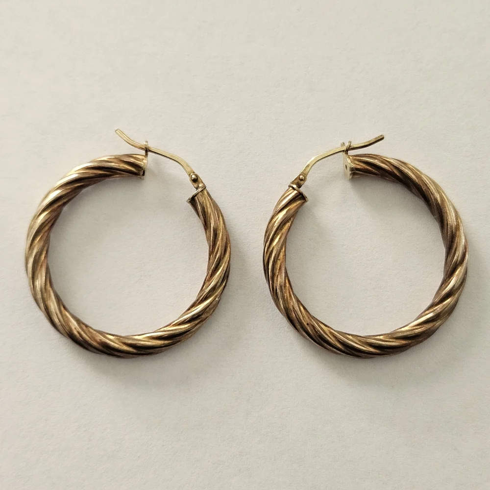 Vintage Sterling Silver Gold Plated Hoop Earrings Retro Bohemian Feminine